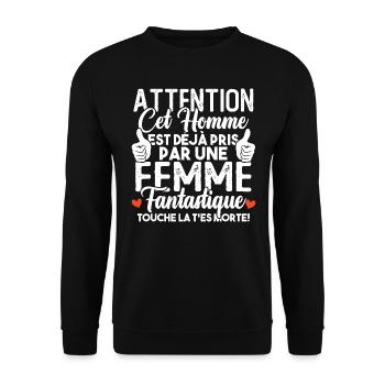 Cet homme est déjà pris par une femme fantastique - Sweat-shirt Unisexe - noir - Devant - Alina (178cm) & Michal (187cm)