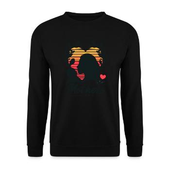 Muttertags Design Kind- Herz-Frauenkopf-Silhouette - Unisex Pullover - Schwarz - Vorne - Alina (178cm) & Michal (187cm)