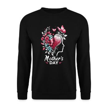 Muttertags Design Kind-Herz-Frauenkopf-Silhouette - Unisex Pullover - Schwarz - Vorne - Alina (178cm) & Michal (187cm)
