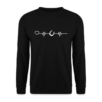 Pferd Hufeisen Herzschlag Reiter Reiterin reiten - Unisex Pullover - Schwarz - Vorne - Alina (178cm) & Michal (187cm)