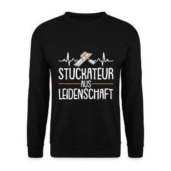 Stuckateur Leidenschaft Gipser Herzschlag - Unisex Pullover - Schwarz - Vorne - Alina (178cm) & Michal (187cm)