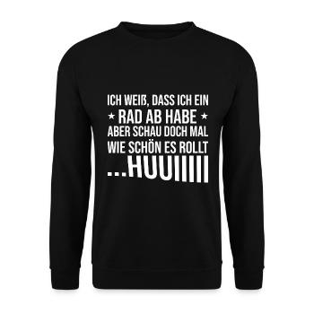 Ich weiß dass ich ein Rad ab habe - Unisex Pullover - Schwarz - Vorne - Alina (178cm) & Michal (187cm)