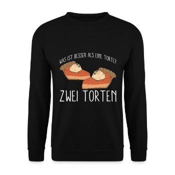Was ist besser als eine Torte? Zwei Torten Lieblib - Unisex Pullover - Schwarz - Vorne - Alina (178cm) & Michal (187cm)