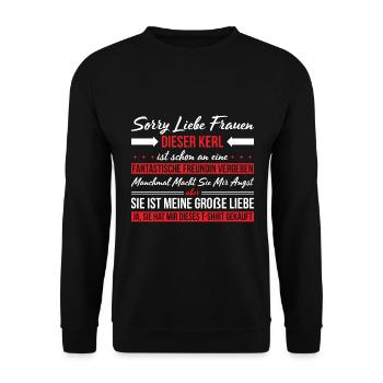 Sorry Liebe Frauen Dieser Kerl Ist Vergeben - Unisex Pullover - Schwarz - Vorne - Alina (178cm) & Michal (187cm)
