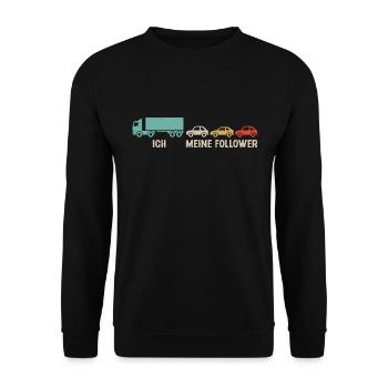 LKW Fahrer Meine Follower Fernfahrer - Unisex Pullover - Schwarz - Vorne - Alina (178cm) & Michal (187cm)