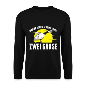 Was ist besser als eine Gans? Zwei Gänse - Unisex Pullover - Schwarz - Vorne - Alina (178cm) & Michal (187cm)