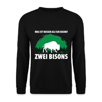 Was ist besser als ein Bison? Zwei Bisons - Unisex Pullover - Schwarz - Vorne - Alina (178cm) & Michal (187cm)