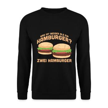 Was ist besser als ein Hamburger? Zwei Hamburger G - Unisex Pullover - Schwarz - Vorne - Alina (178cm) & Michal (187cm)