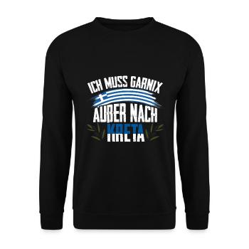 Ich muss garnix Kreta Griechenland - Unisex Pullover - Schwarz - Vorne - Alina (178cm) & Michal (187cm)