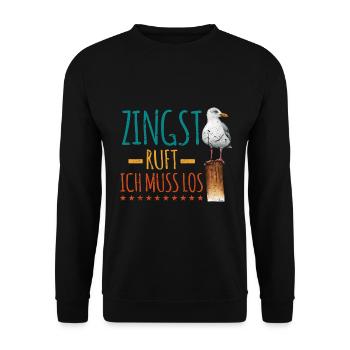 Retro Zingst ruft Anker Ostsee Fischland - Unisex Pullover - Schwarz - Vorne - Alina (178cm) & Michal (187cm)