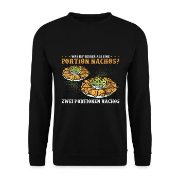 Was ist besser als eine Portion Nachos? Zwei Porti - Unisex Pullover - Schwarz - Vorne - Alina (178cm) & Michal (187cm)