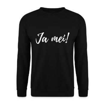 "Ja mei" r Bayrischer Ausdruck Lebensart - Unisex Pullover - Schwarz - Vorne - Alina (178cm) & Michal (187cm)