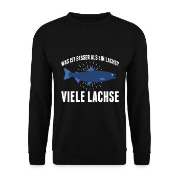 Was ist besser als ein Lachs? Viele Lachse - Unisex Pullover - Schwarz - Vorne - Alina (178cm) & Michal (187cm)