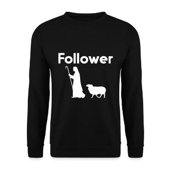 Follower Jesus Gleichnis vom verlorenen Schaaf - Unisex Pullover - Schwarz - Vorne - Alina (178cm) & Michal (187cm)