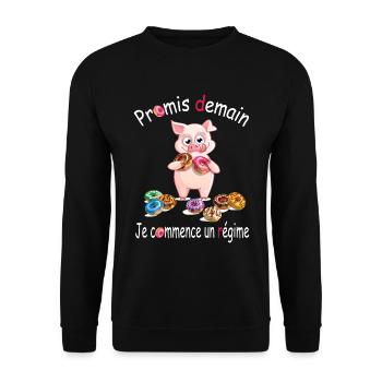 promis demain je commence un régime,humour - Sweat-shirt Unisexe - noir - Devant - Alina (178cm) & Michal (187cm)