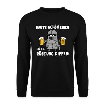 Heute schön einen in die Rüstung kippen - Unisex Pullover - Schwarz - Vorne - Alina (178cm) & Michal (187cm)