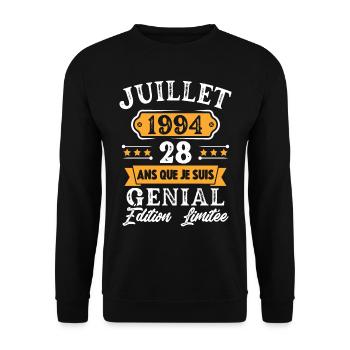 Cadeau D'anniversaire 28 Ans juillet 1994 Rétro - Sweat-shirt Unisexe - noir - Devant - Alina (178cm) & Michal (187cm)