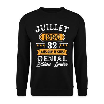 Cadeau D'anniversaire 32 Ans juillet 1990 Rétro - Sweat-shirt Unisexe - noir - Devant - Alina (178cm) & Michal (187cm)