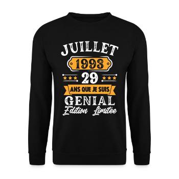 Cadeau D'anniversaire 29 Ans juillet 1993 Rétro - Sweat-shirt Unisexe - noir - Devant - Alina (178cm) & Michal (187cm)