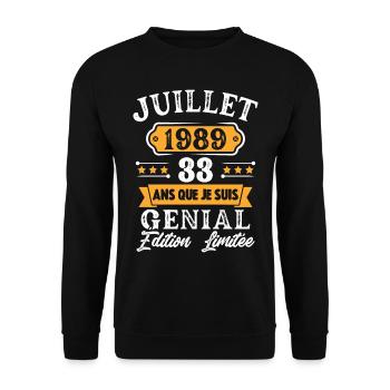 Cadeau D'anniversaire 33 Ans juillet 1989 Rétro - Sweat-shirt Unisexe - noir - Devant - Alina (178cm) & Michal (187cm)