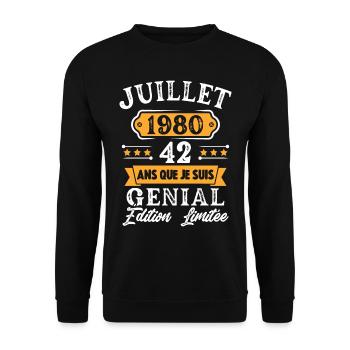 Cadeau D'anniversaire 42 Ans juillet 1980 Rétro - Sweat-shirt Unisexe - noir - Devant - Alina (178cm) & Michal (187cm)