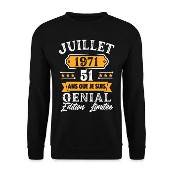 Cadeau D'anniversaire 51 Ans juillet 1971 Rétro - Sweat-shirt Unisexe - noir - Devant - Alina (178cm) & Michal (187cm)