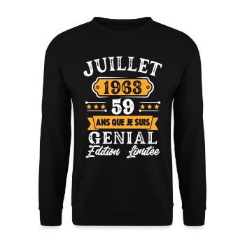 Cadeau D'anniversaire 59 Ans juillet 1963 Rétro - Sweat-shirt Unisexe - noir - Devant - Alina (178cm) & Michal (187cm)