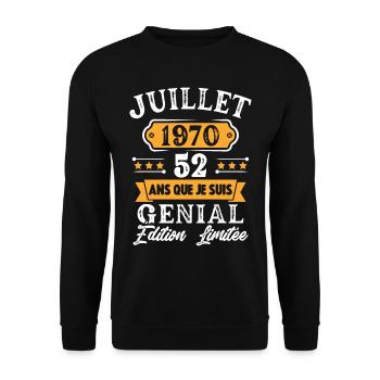 Cadeau D'anniversaire 52 Ans juillet 1970 Rétro - Sweat-shirt Unisexe - noir - Devant - Alina (178cm) & Michal (187cm)