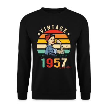 1957 Vintage Édition limitée Cadeau Femmes - Sweat-shirt Unisexe - noir - Devant - Alina (178cm) & Michal (187cm)