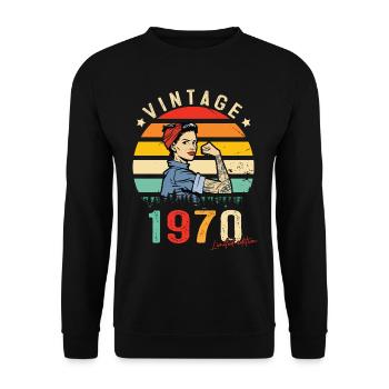 1970 Vintage Édition limitée Cadeau Femmes - Sweat-shirt Unisexe - noir - Devant - Alina (178cm) & Michal (187cm)