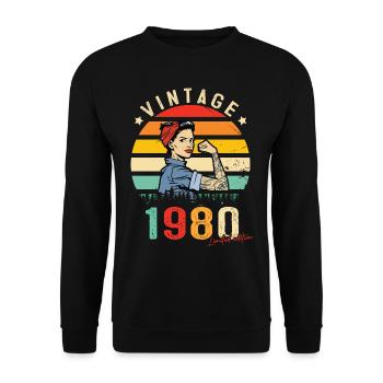 1980 Vintage Édition limitée Cadeau Femmes - Sweat-shirt Unisexe - noir - Devant - Alina (178cm) & Michal (187cm)