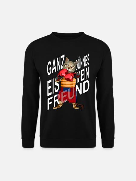 Ganz dünnes Eis mein Freund, Boxende Katze - Unisex Pullover - Schwarz