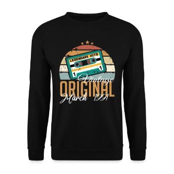 März 1991 - Geburtstagsgeschenk - Unisex Pullover - Schwarz - Vorne - Alina (178cm) & Michal (187cm)