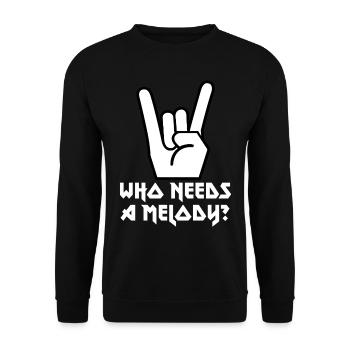 French Friesfork Metal Hand Funny WHO NEEDS A MELODY? - Unisex Sweatshirt - black - Front - Alina (178cm) & Michal (187cm)