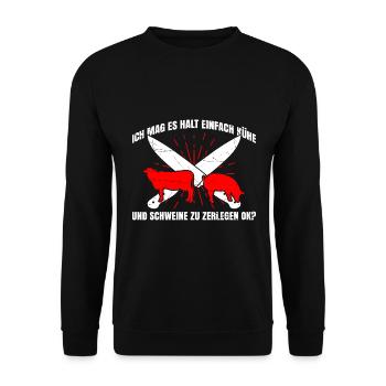 Ich Mag Halt Einfach Kühe Und Schweine Zu Zerlegen - Unisex Pullover - Schwarz - Vorne - Alina (178cm) & Michal (187cm)