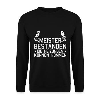 Heizungsbauer Meister bestanden Installateur - Unisex Pullover - Schwarz - Vorne - Alina (178cm) & Michal (187cm)