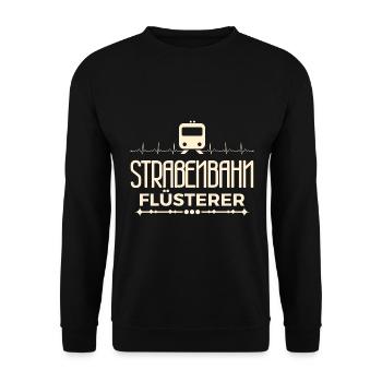 Straßenbahnflüsterer Herzschlag Straßenbahnfahrer - Unisex Pullover - Schwarz - Vorne - Alina (178cm) & Michal (187cm)