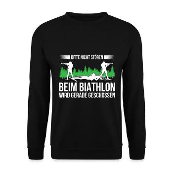 Bitte Nicht Stören Beim Biathlon Wird Geschossen - Unisex Pullover - Schwarz - Vorne - Alina (178cm) & Michal (187cm)