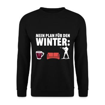 Mein Plan Für Den Winter: Biathlon Fan - Unisex Pullover - Schwarz - Vorne - Alina (178cm) & Michal (187cm)