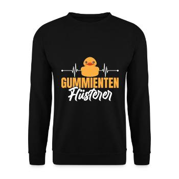 Badeente Gummienten Flüsterer Herzschlag - Unisex Pullover - Schwarz - Vorne - Alina (178cm) & Michal (187cm)