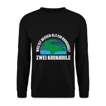 Was ist besser als ein Krokodil? Zwei Krokodile - Unisex Pullover - Schwarz - Vorne - Alina (178cm) & Michal (187cm)