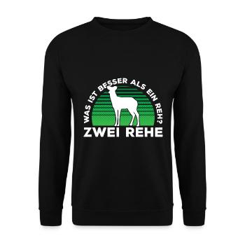 Was ist besser als ein Reh? Zwei Rehe - Unisex Pullover - Schwarz - Vorne - Alina (178cm) & Michal (187cm)