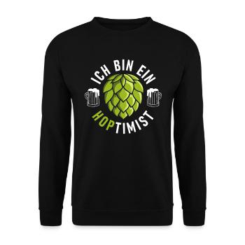 Hopfen Optimist Biertrinker Bierfan Craft Bier - Unisex Pullover - Schwarz - Vorne - Alina (178cm) & Michal (187cm)