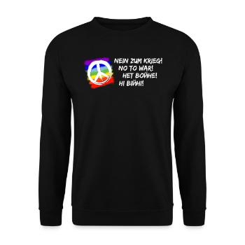 NEIN ZUM KRIEG! NO TO WAR! НЕТ ВОЙНЕ! НІ ВІЙНІ! - Unisex Pullover - Schwarz - Vorne - Alina (178cm) & Michal (187cm)