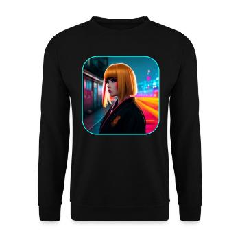 Geisha Girl Cyberpunk moderne - Sweat-shirt Unisexe - noir - Devant - Alina (178cm) & Michal (187cm)