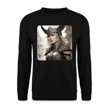 Fantasy Anime Fille Viking Germanique Trigues Moyen Âge - Sweat-shirt Unisexe - noir - Devant - Alina (178cm) & Michal (187cm)