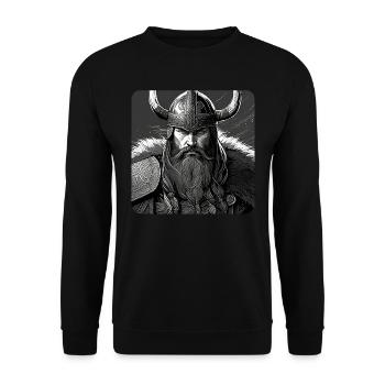 Proud Viking Warrior with Horns Helmet Portrait - Unisex Sweatshirt - black - Front - Alina (178cm) & Michal (187cm)