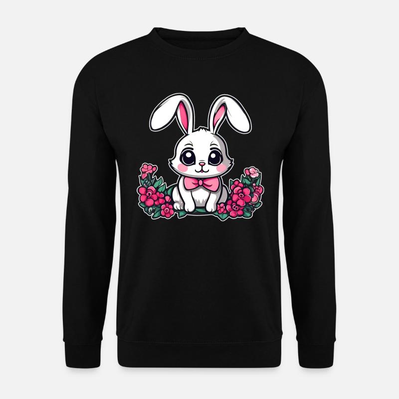 Mignon petit lapin avec des fleurs - Sweat-shirt Unisexe - noir