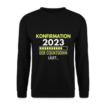 Konfirmation 2023 der Countdown läuft - Unisex Pullover - Schwarz - Vorne - Alina (178cm) & Michal (187cm)