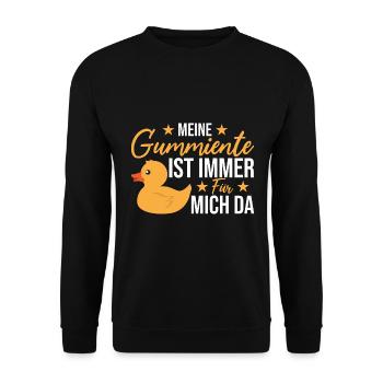 Meine Badeente ist immer für mich da - Unisex Pullover - Schwarz - Vorne - Alina (178cm) & Michal (187cm)